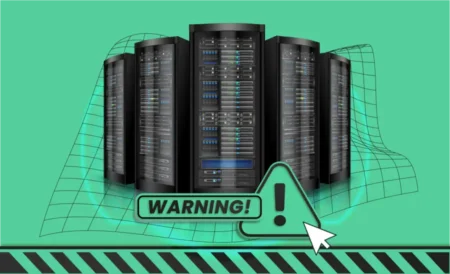 A warning icon over a proxy server symbol with tools indicating troubleshooting actions.