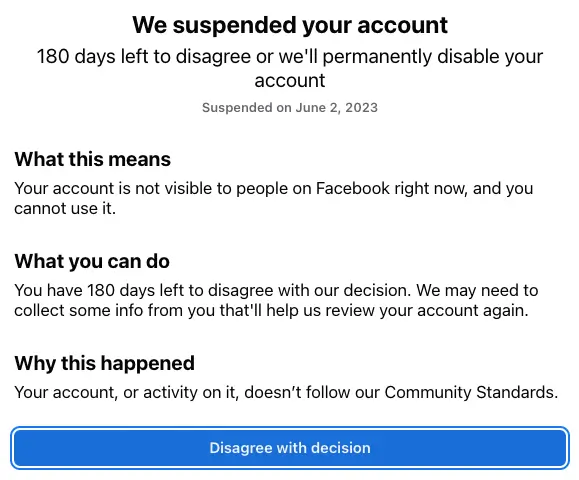 facebook suspended youraccount for no reason