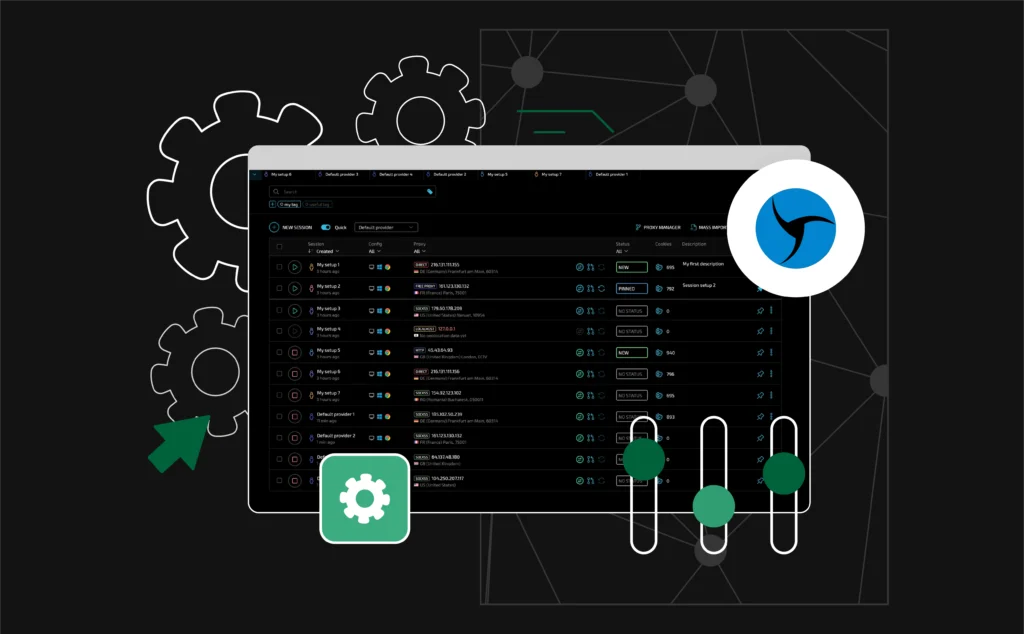 Linken Sphere antidetect browser features a dark theme with a more technical, complex interface, highlighting its advanced customization tools.