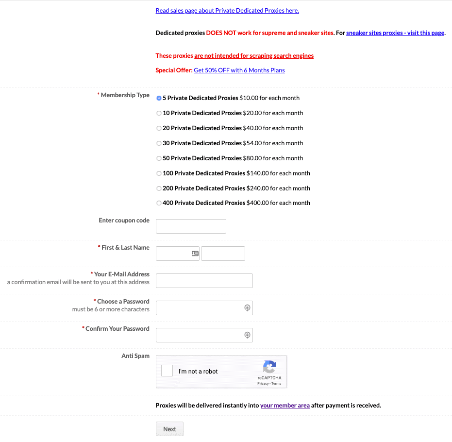 Storm Proxies private dedicated account creation
