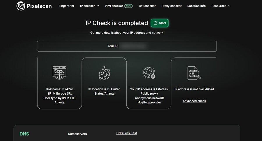 Pixelscan homepage showing proxy testing.