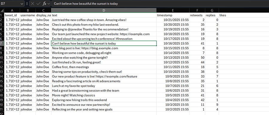 Example: Personas’ Scraped Tweets Sheet