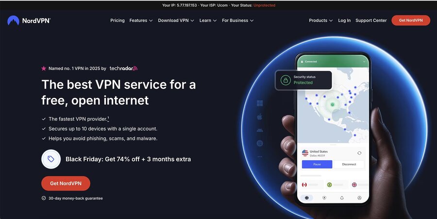NordVPN dashboard