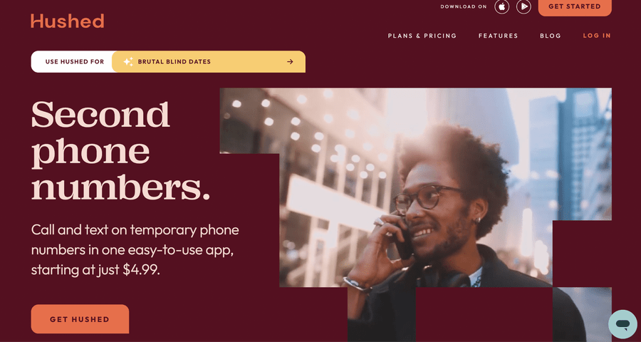 Hushed app interface showing a temporary phone number for verification, suitable for Instagram, Facebook, and Gmail account registration